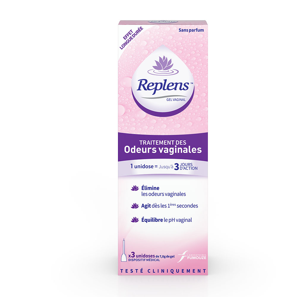 Replens Vaginal odour treatment gel Perfumes free x3 single doses of 7.8g