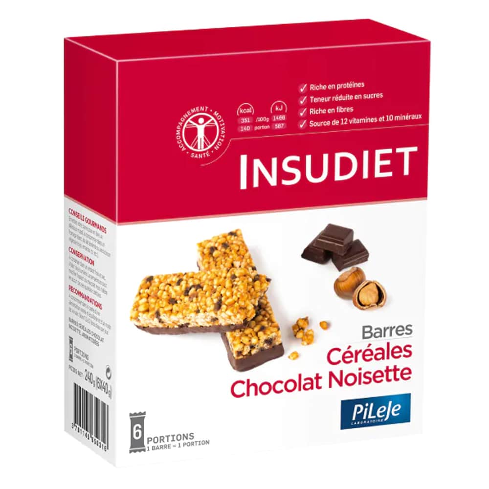 Insudiet Insudiet Cereal Bar Chocolate Hazelnut x6