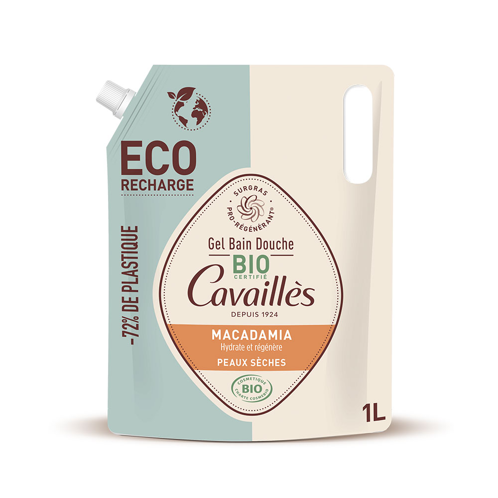 Cavaillès Eco Refill Bath and Shower Gel Organic Macadamia Oil Dry skin 1L