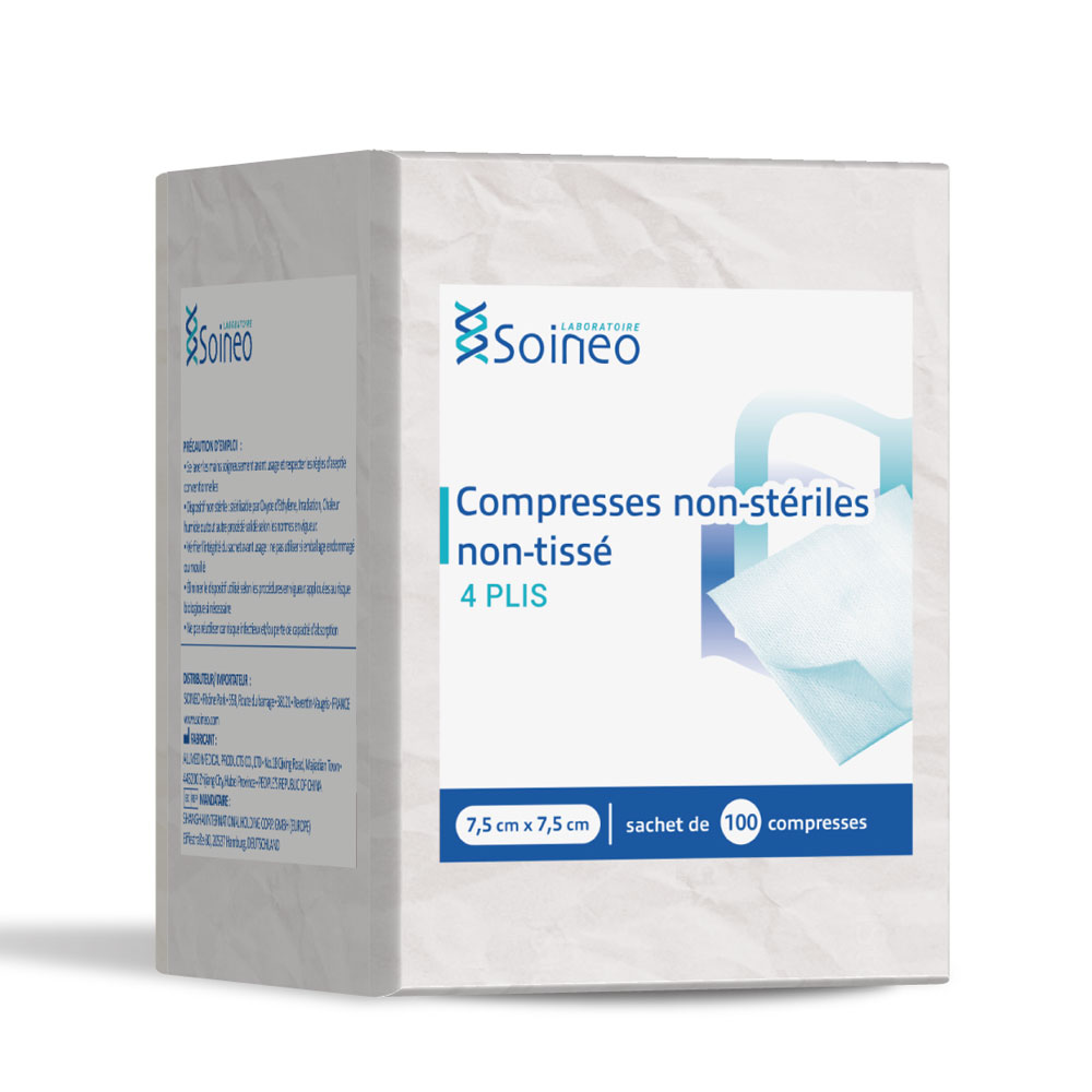 Soineo Non-sterile 4-ply non-woven bandages 7.5x7.5cm x100