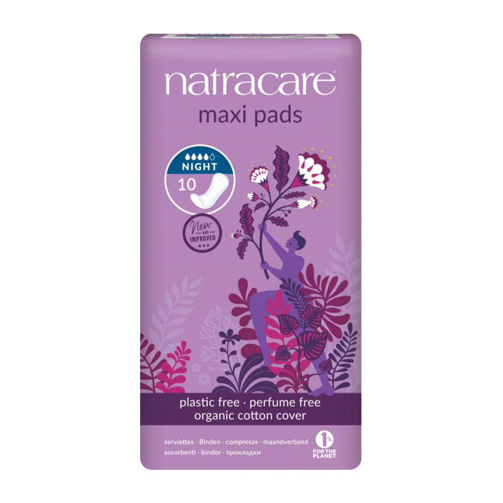 Natracare Maxi Night Wingless Natural Towels Suitable for Sensitive Skin x10