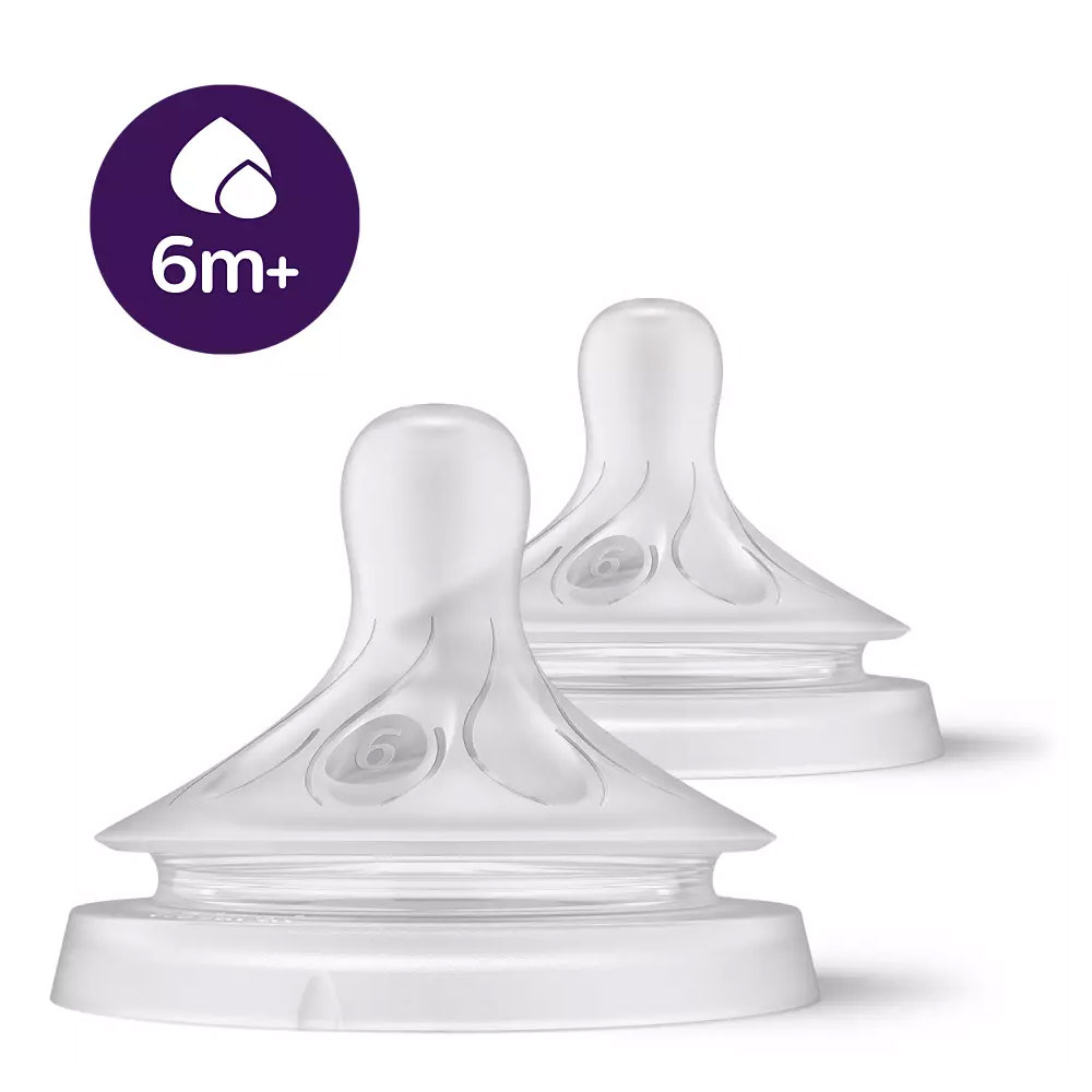 Avent Natural Response Thickened Liquid Silicone Teat Newborn Flow 6 Months + x2