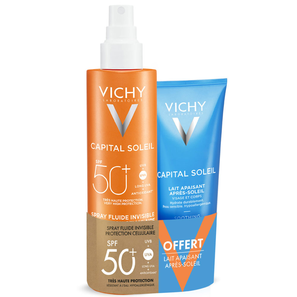 Vichy Capital Soleil Invisible cellular protection SPF50+ spray with free soothing after-sun lotion