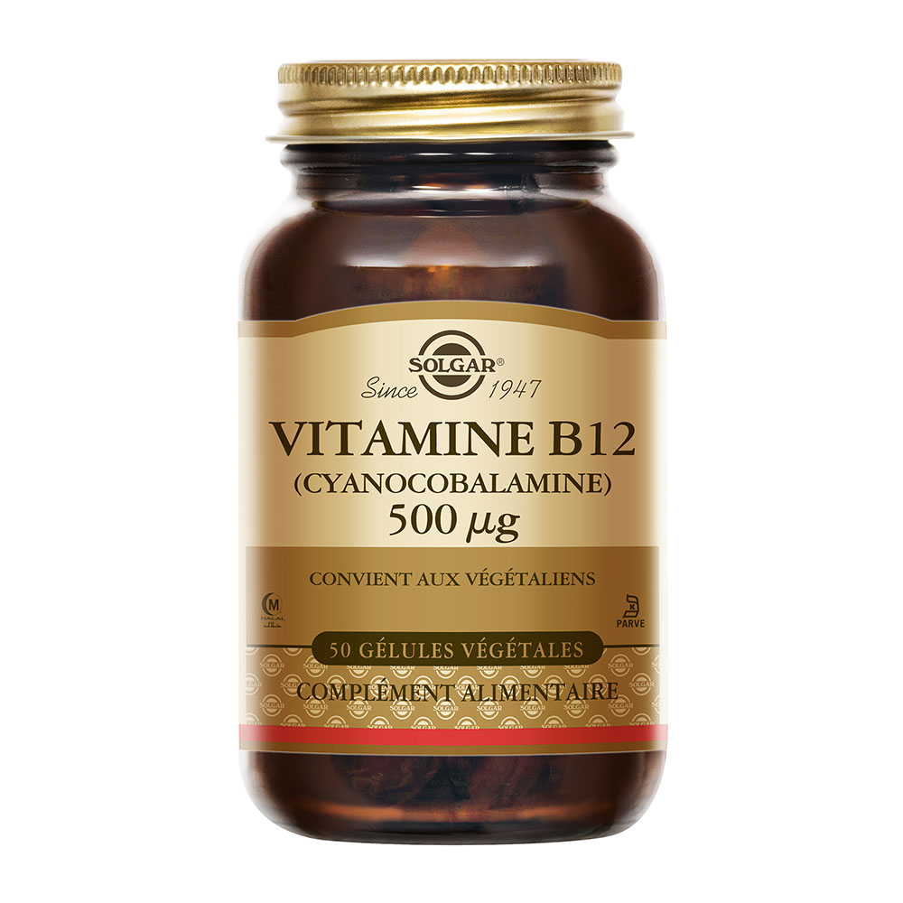 Solgar Vitamin B12 (cyanocobalamin) supports energy and vitality 50 Vegetarian Gelules