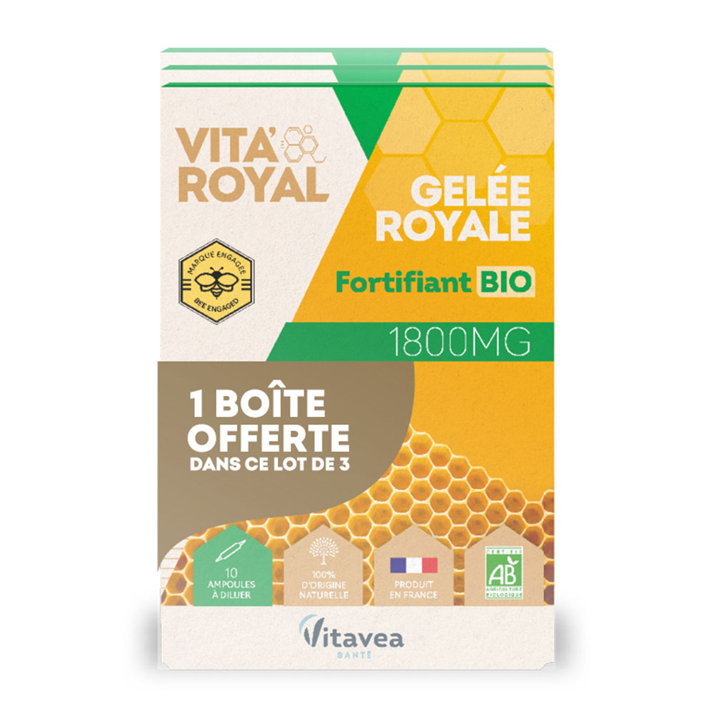 Vitavea Santé Vita'Royal Organic Royal Jelly Fortifiant 3 X 10 Phials
