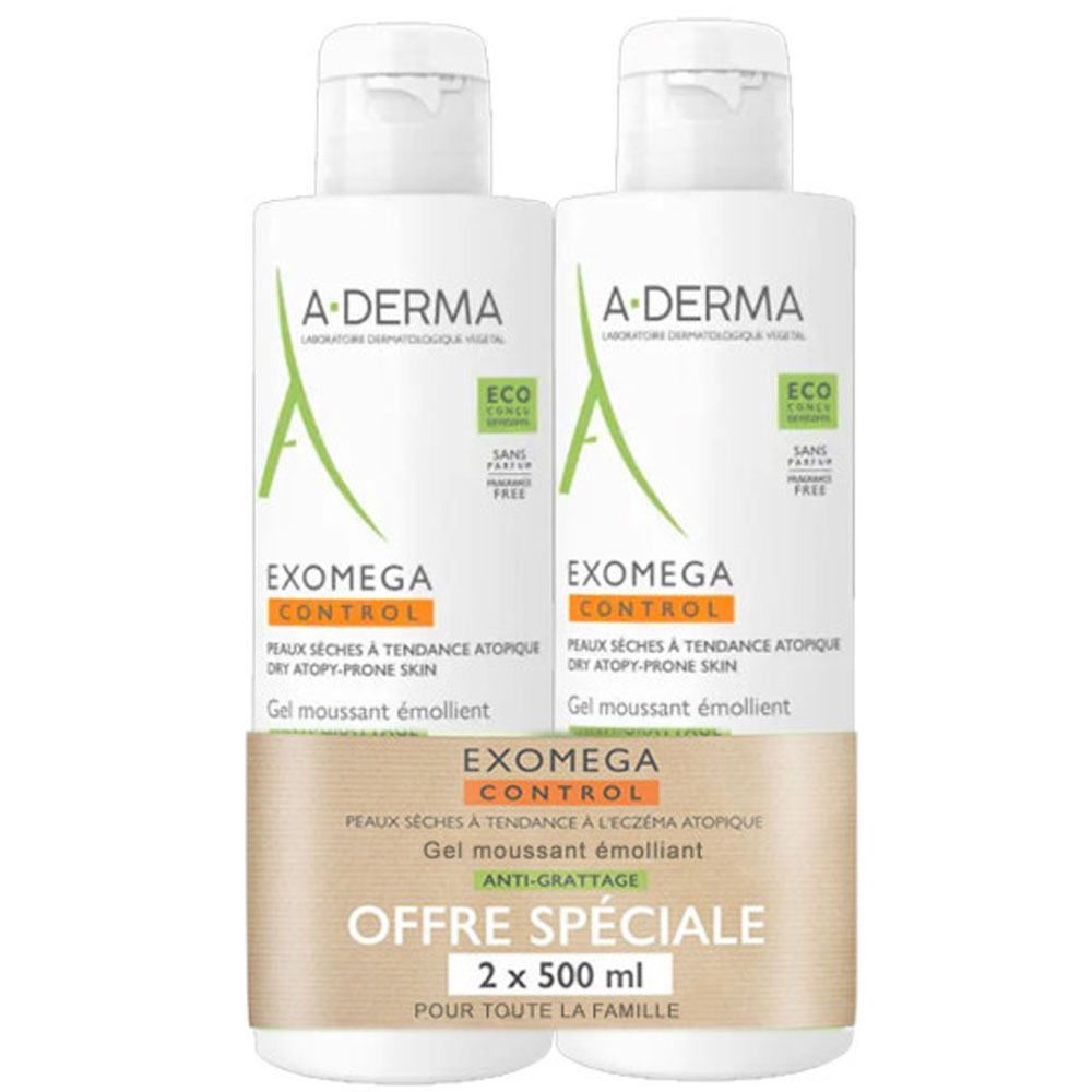 A-Derma Exomega Control Emollient Foaming Gel Atopic-prone Skin 2x500ml