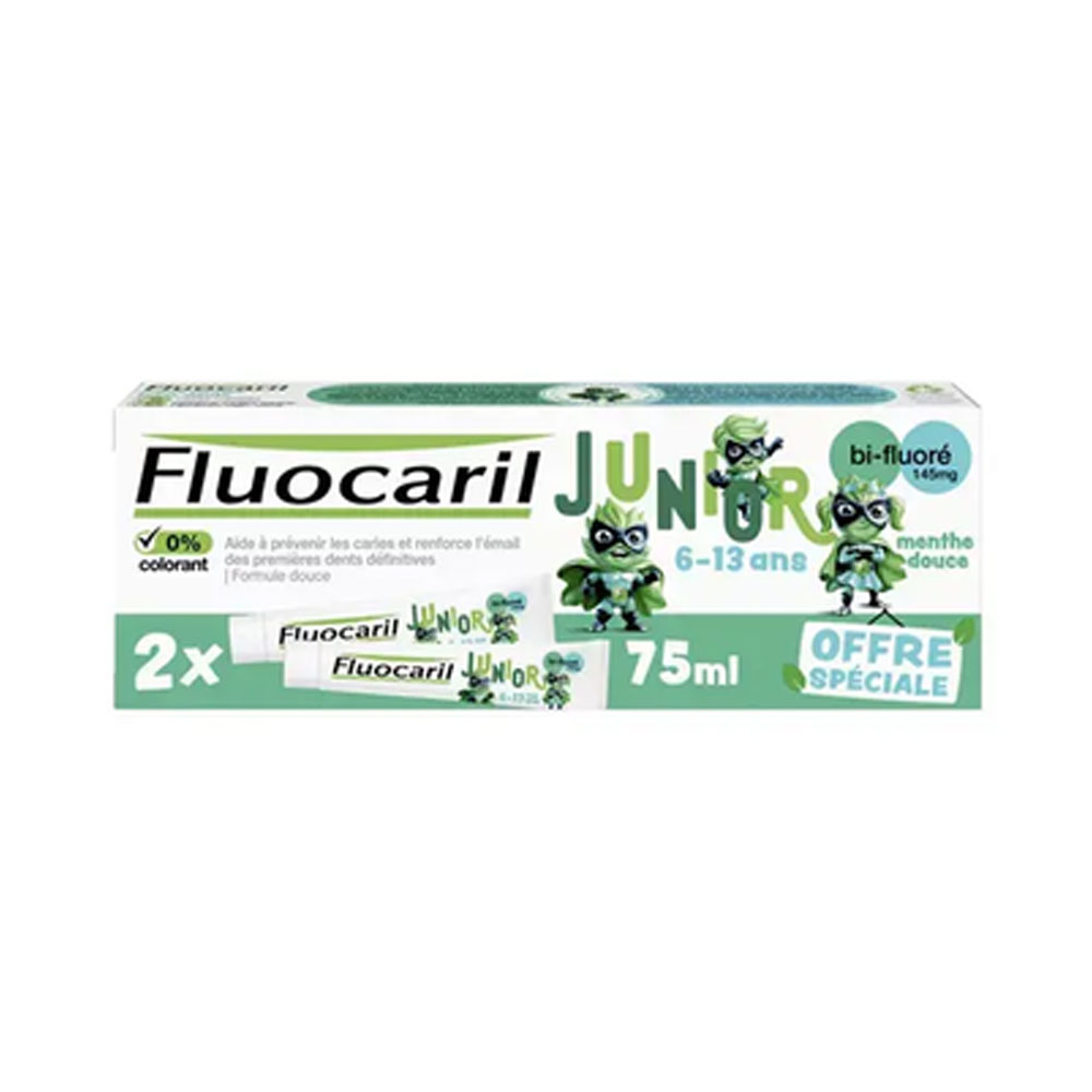 Fluocaril Dentifrice Junior Bi-Fluoré Menthe Douce 6 - 13 ans 2x75ml