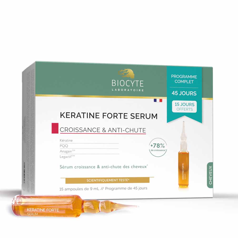 Biocyte Hair Keratin Forte Serum Pack Ampulas 15x9ml Croissance et Anti-chute 15 ampoules de 9ml