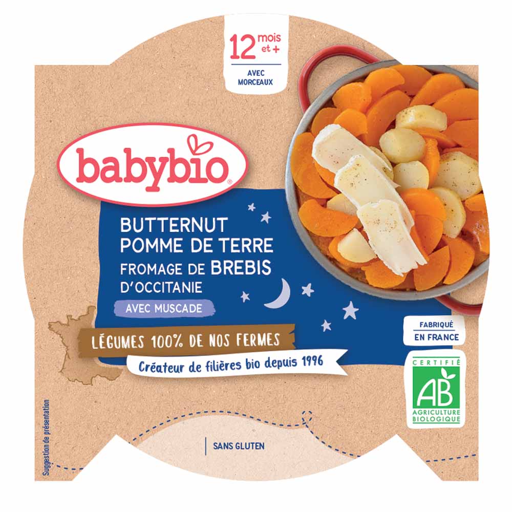 Babybio Vegetables Bioes good night plate Butternut squash and red potato from 12 months 230g