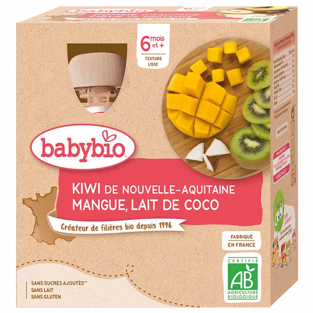 Babybio Organic Liquid Compote Kiwi Mango Coco Milk From 6 Months 4x90g