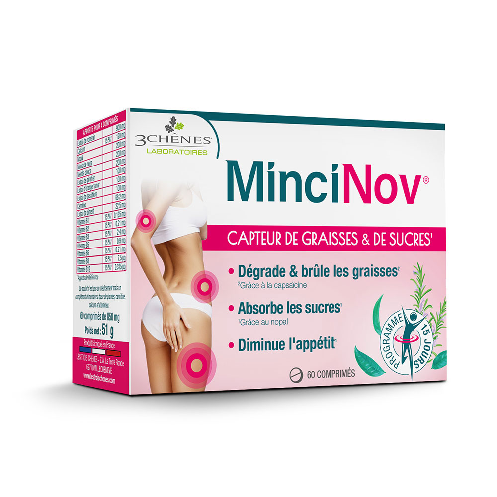3 Chênes Mincinov Weight Loss Capteurs de graisses et de sucres 60 Capsules