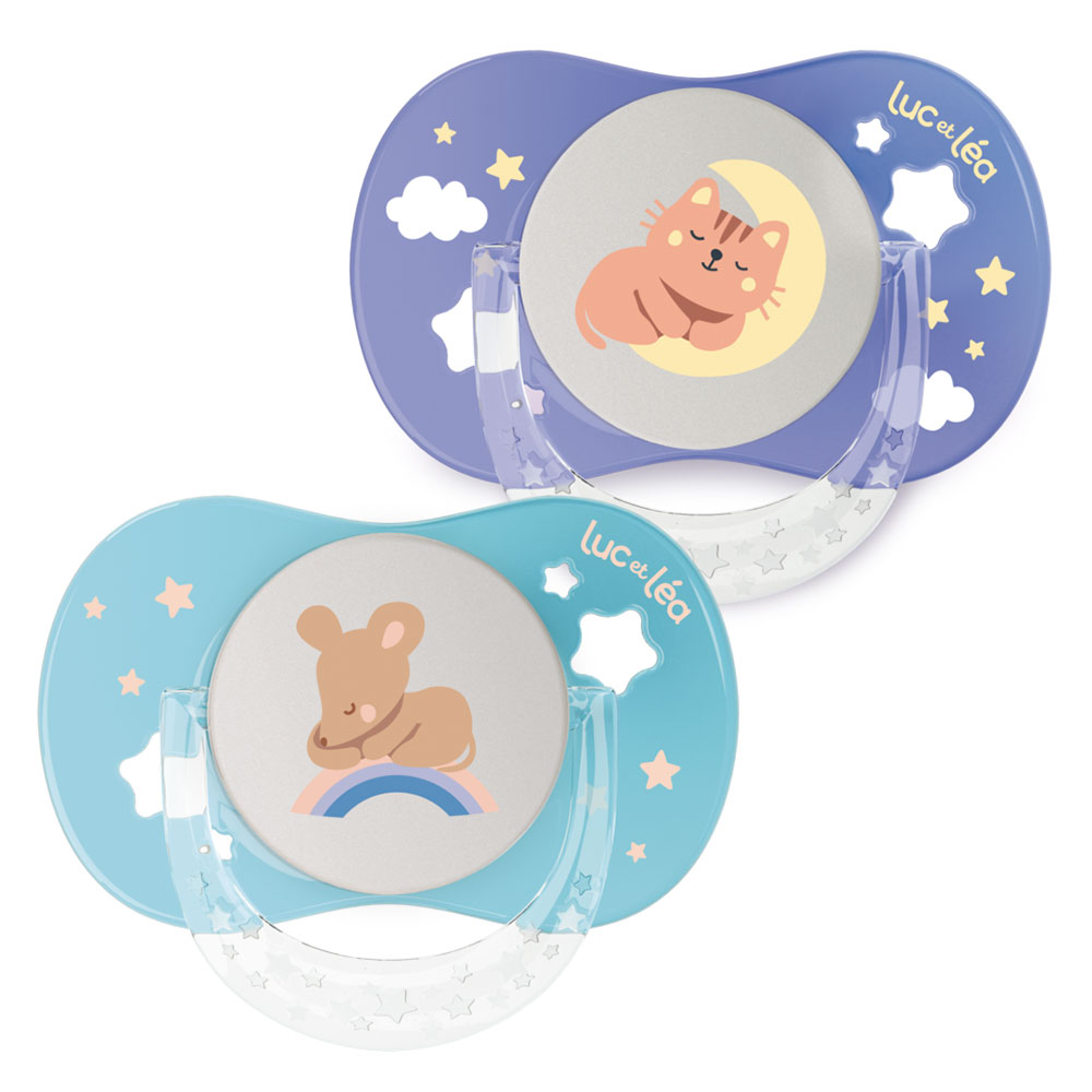 Luc Et Lea Essentiel Anatomical Day and Night Phosphorescent Pacifier 18 Months and Plus x2