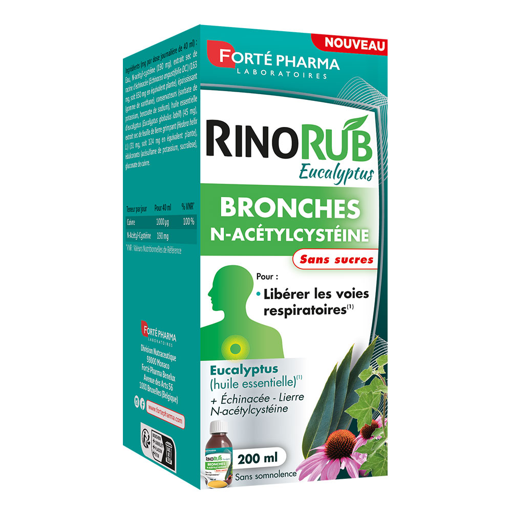 Forté Pharma RinoRub Eucalyptus oral solution with N-acetylcysteine for the bronchi 200 ml