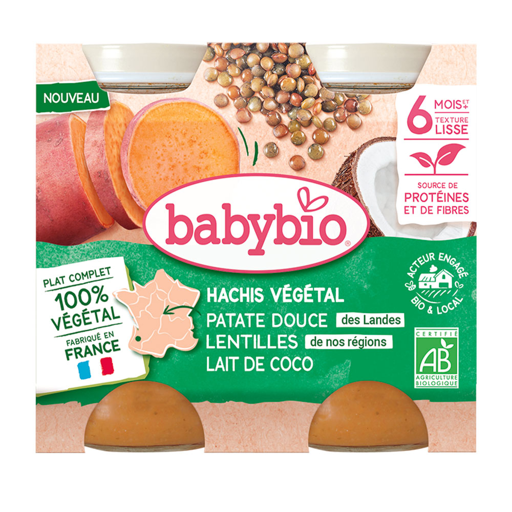 Babybio 100% Plant-based Organic Complete Meal from 6 months, smooth texture 2 x 200 g