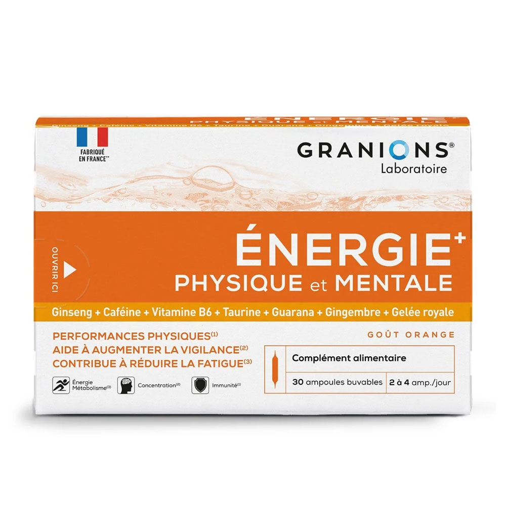 Granions Energy+ Physical and Mental Orange taste 30 drinkable ampulas