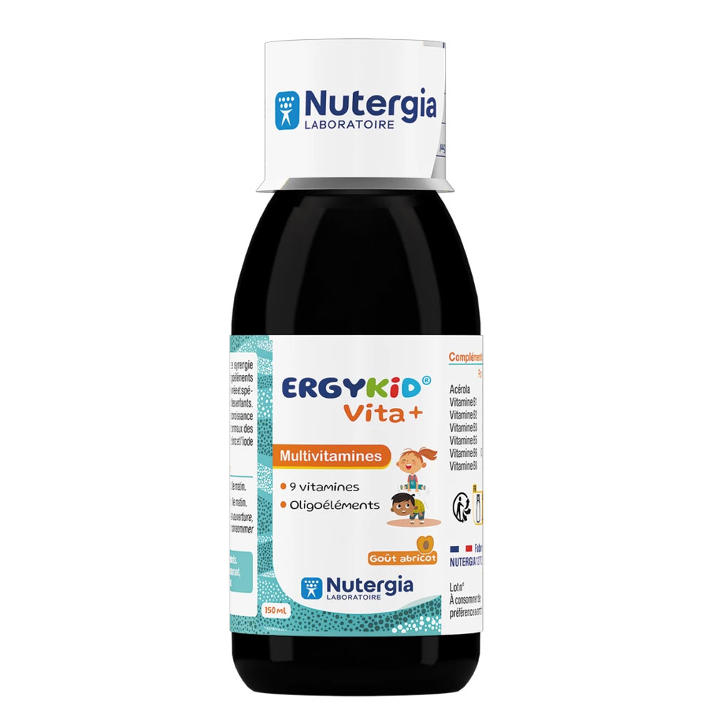 Nutergia Ergykid Vita + multivitamins apricot flavour, suitable from 3 years 150 ml