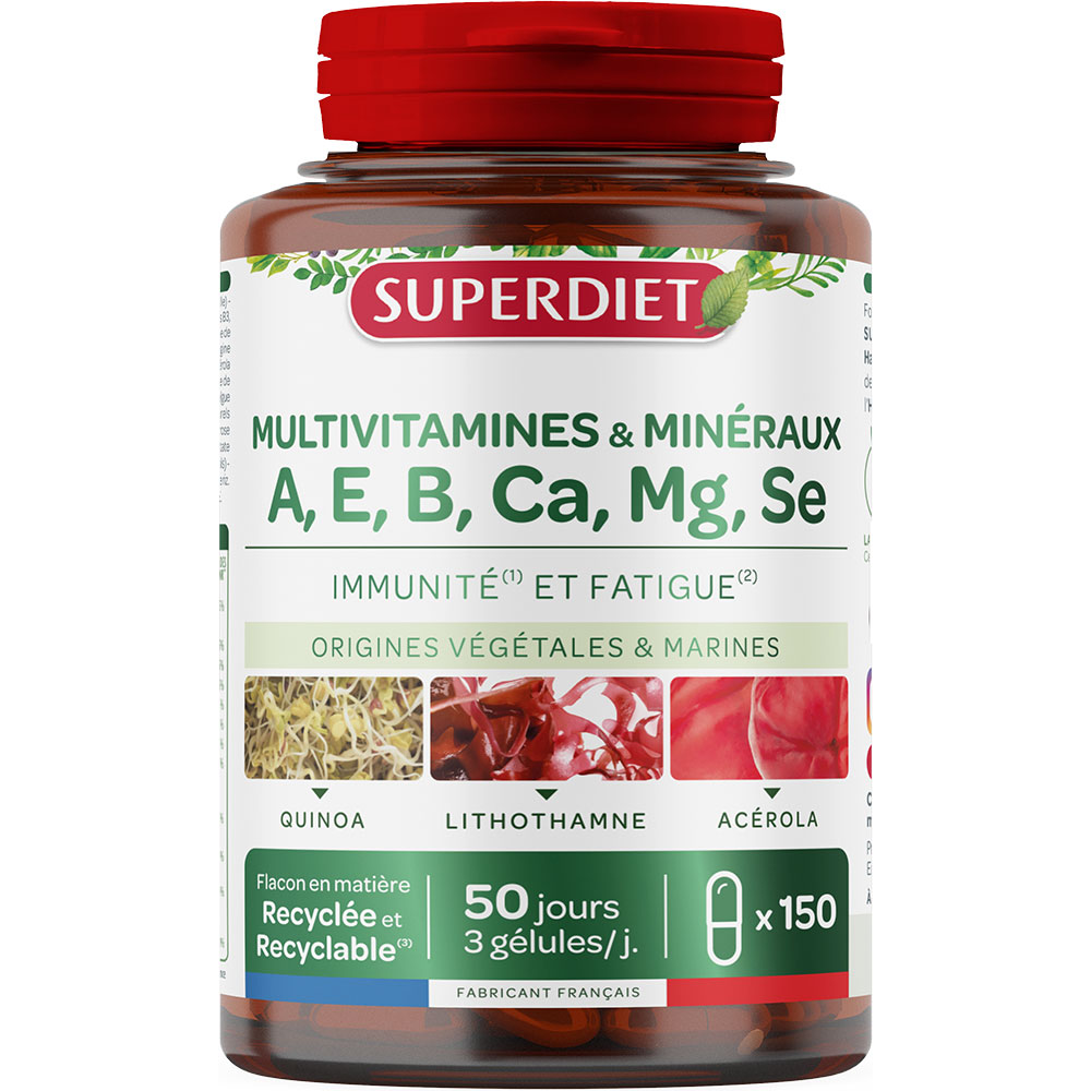 Superdiet Multivitamins &amp; Minerals A E B Ca Mg Se Immunity and Fatigue 150 capsules