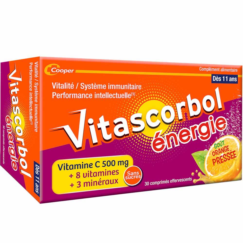 Vitascorbol Energy 8 vitamins and 8 minerals freshly squeezed orange flavour 30 effervescent tablets