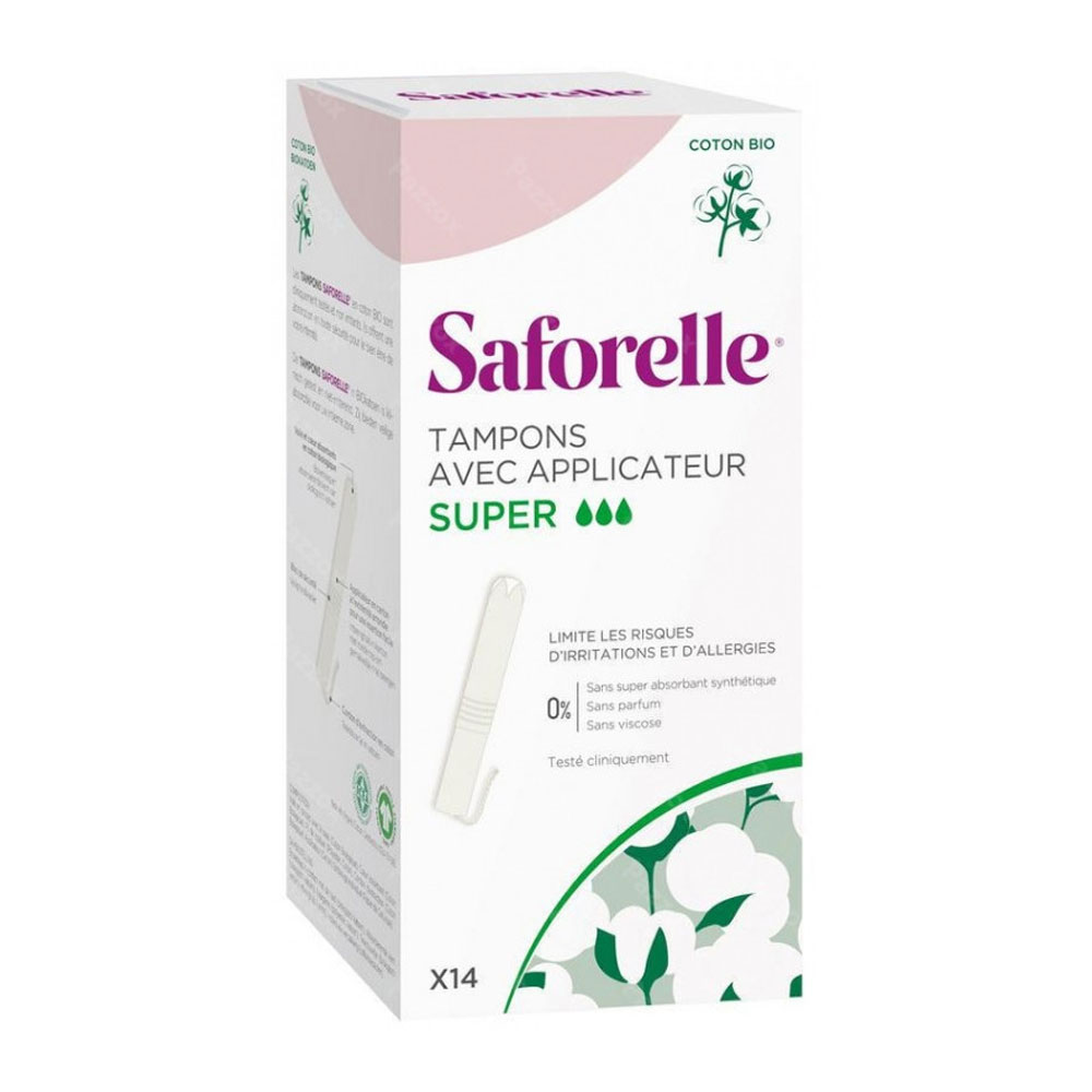 Saforelle Organic Cotton Tampons Super With Applicato x14