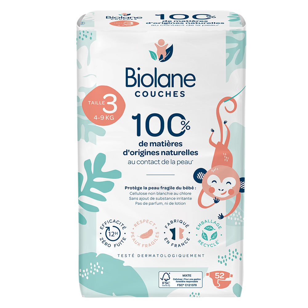 Biolane Natural Natural Diapers 4 to 9 kg Size 3 x52