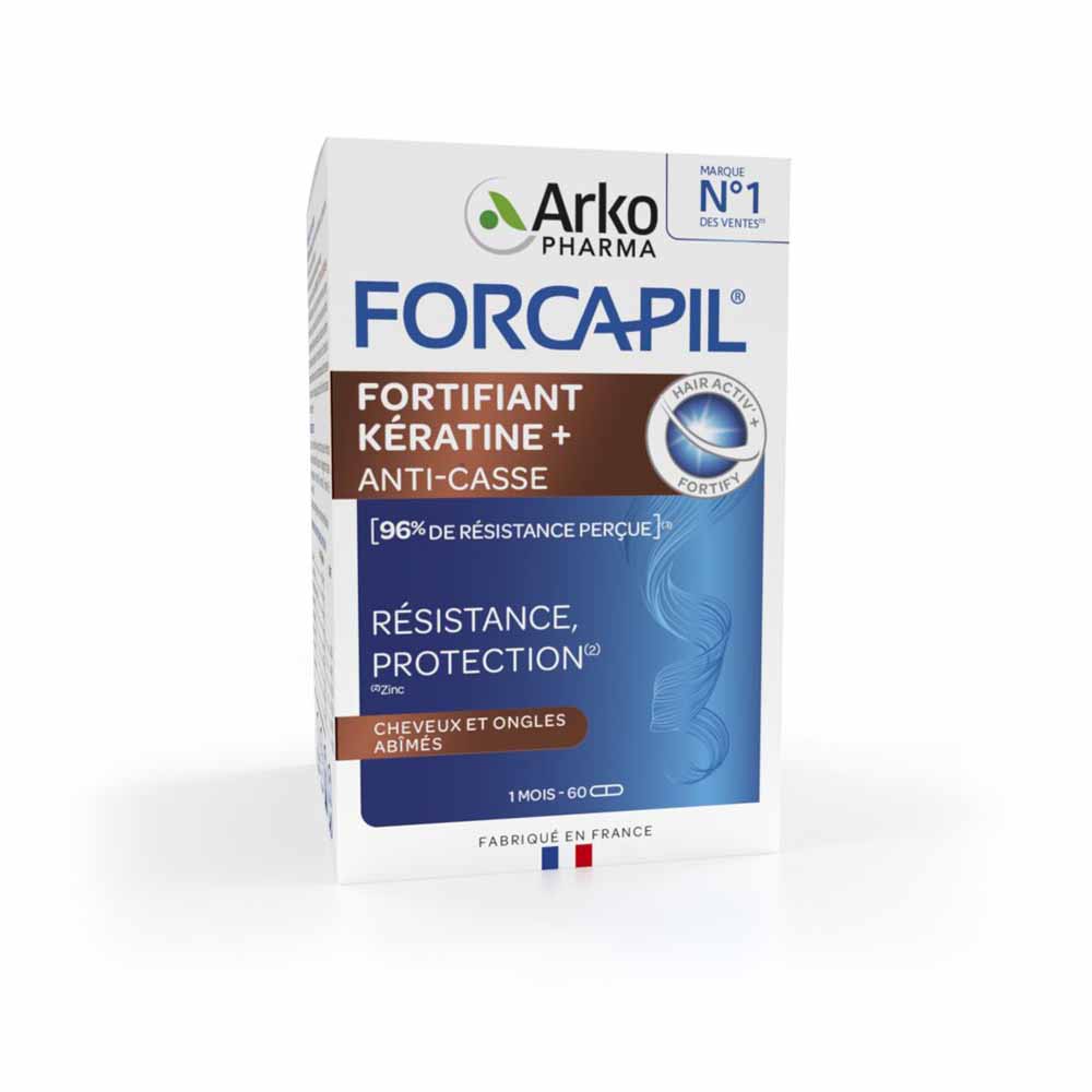 Arkopharma Forcapil Keratin Fortifier + Anti-Cracking Cheveux et Ongles Abimés 60 capsules