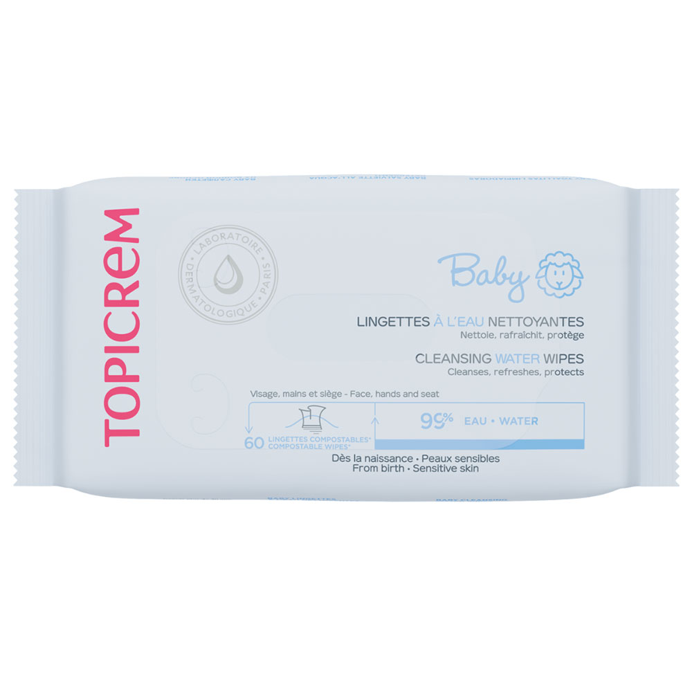 Topicrem Baby Baby cleansing wipes face, hands and nappy area 60 compostable wipes