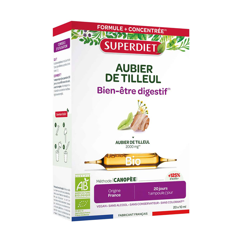 Superdiet Organic linden tree bast digestive wellbeing 20 ampoules
