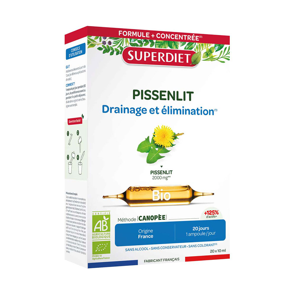 Superdiet Organic dandelion drainage and detox support 20 ampoules