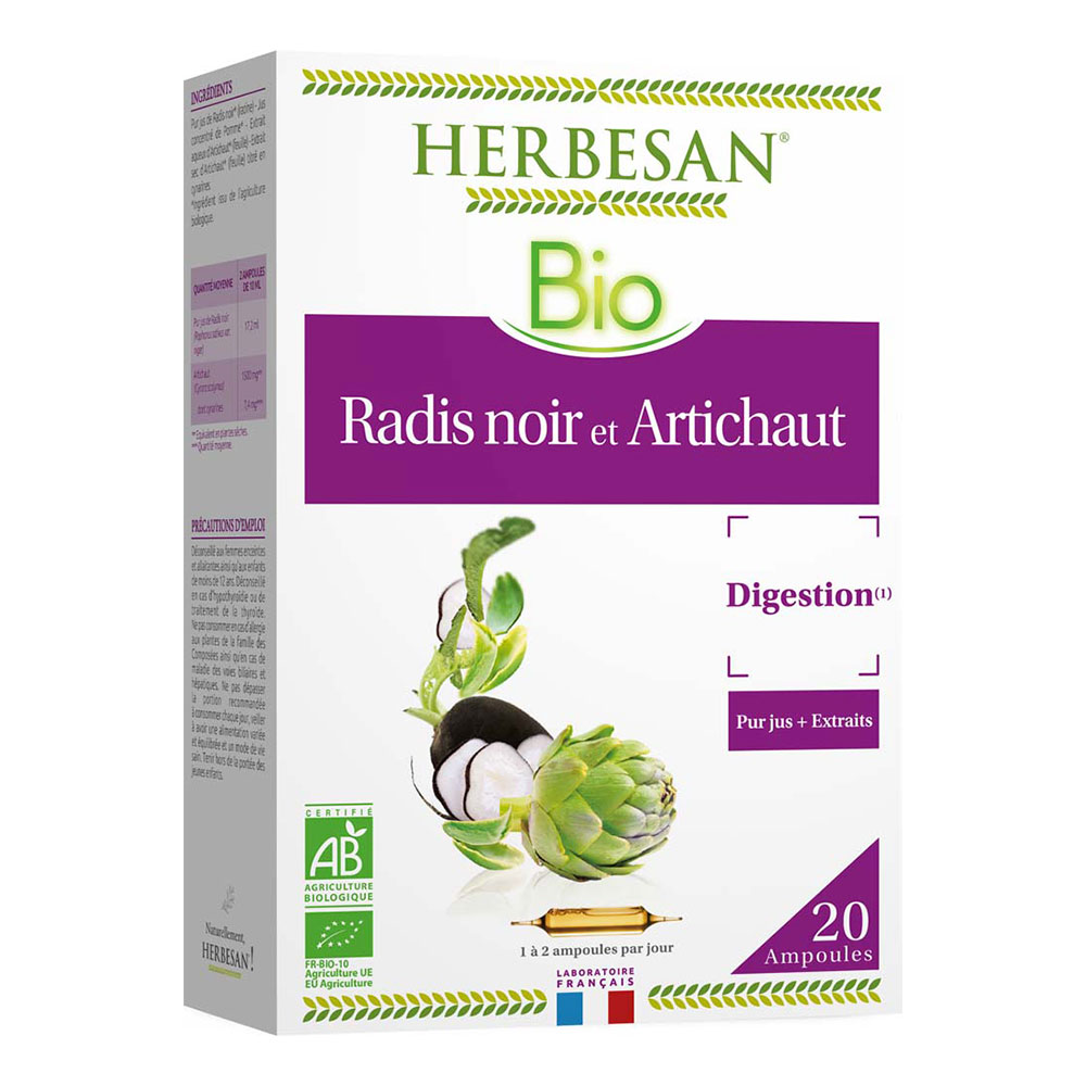 Herbesan Black radish and organic artichoke supports healthy digestion 20 ampoules