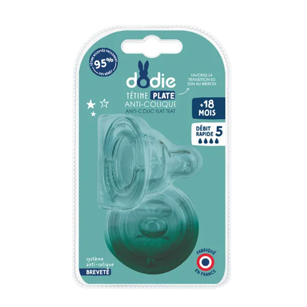 Dodie Flat Silicone Teat Broad Neck Quick Flow + 18 Months x2