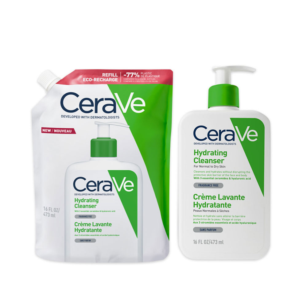 Cerave Body Cleanser Hydrating cleansing cream for face and body + eco refill for normal to dry skin 2 x 473 ml