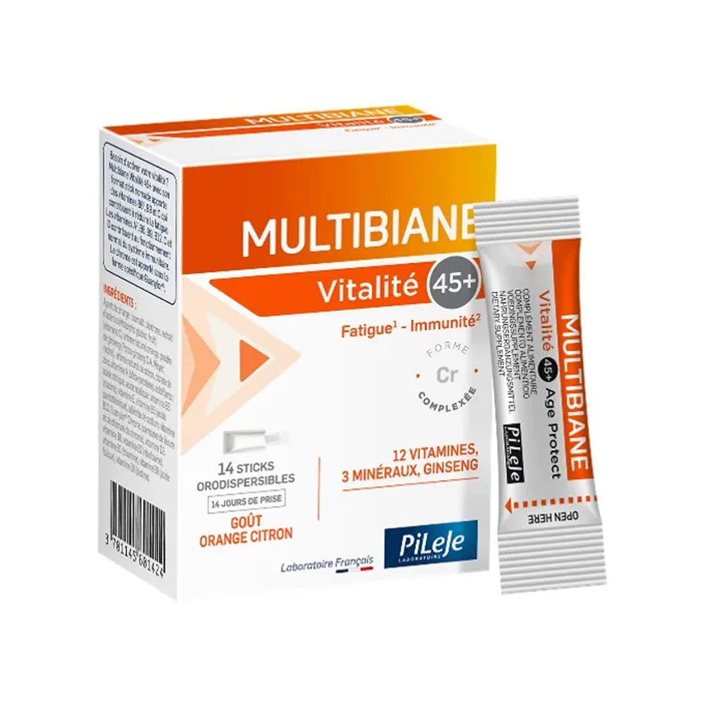 Pileje Multibiane Vitality 45+ for Fatigue and Immunity 14 orodispersible sticks