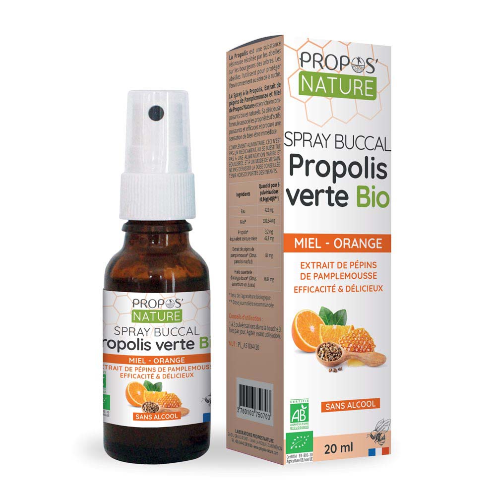 Propos'Nature Mouth Spray Organic Green Propolis Grapefruit Honey And Orange 20ml