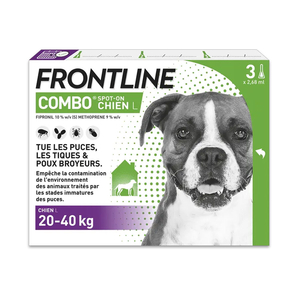 Frontline Combo Spot-on L Dog 20- 4 Pipettes 3 Pipettes de 2,68ml