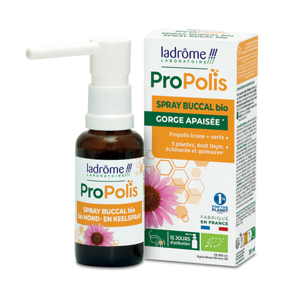 Ladrôme Propolis Organic oral spray soothes the throat 30 ml