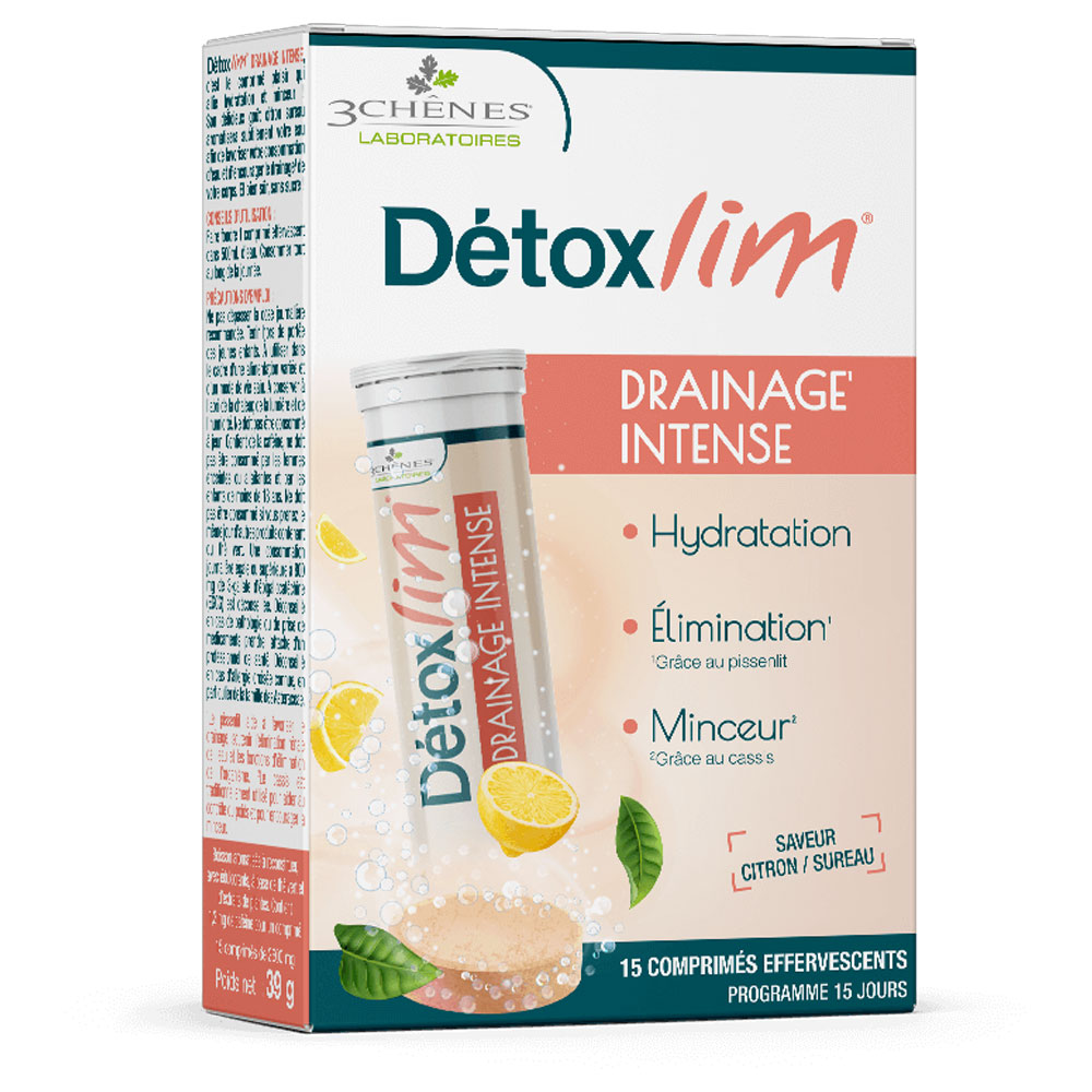 3 Chênes Detoxslim Intense drainage lemon and elderberry flavoured 15 effervescent tablets