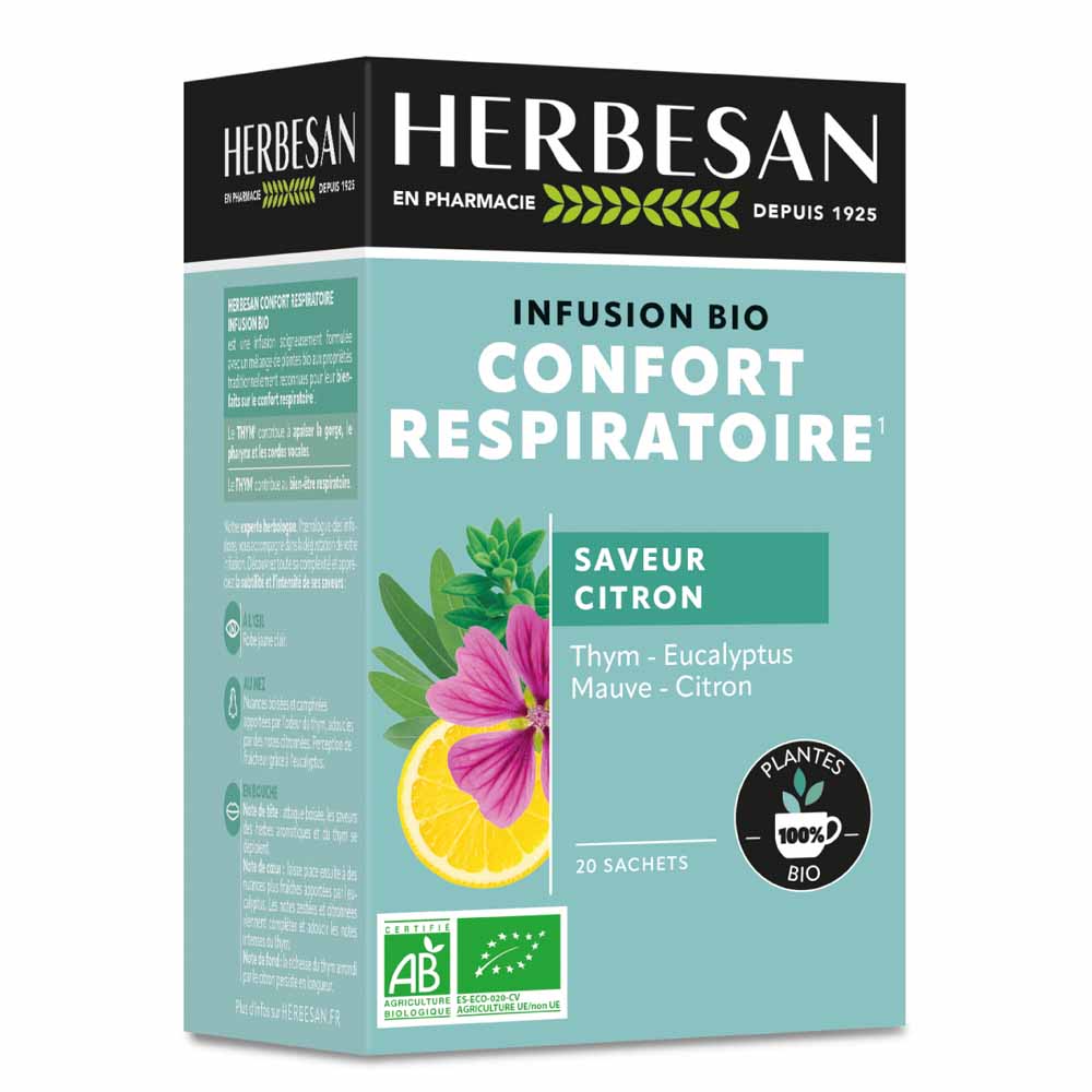 Herbesan Infusion Thym Respiratoire bio Lemon flavour 20 teabags