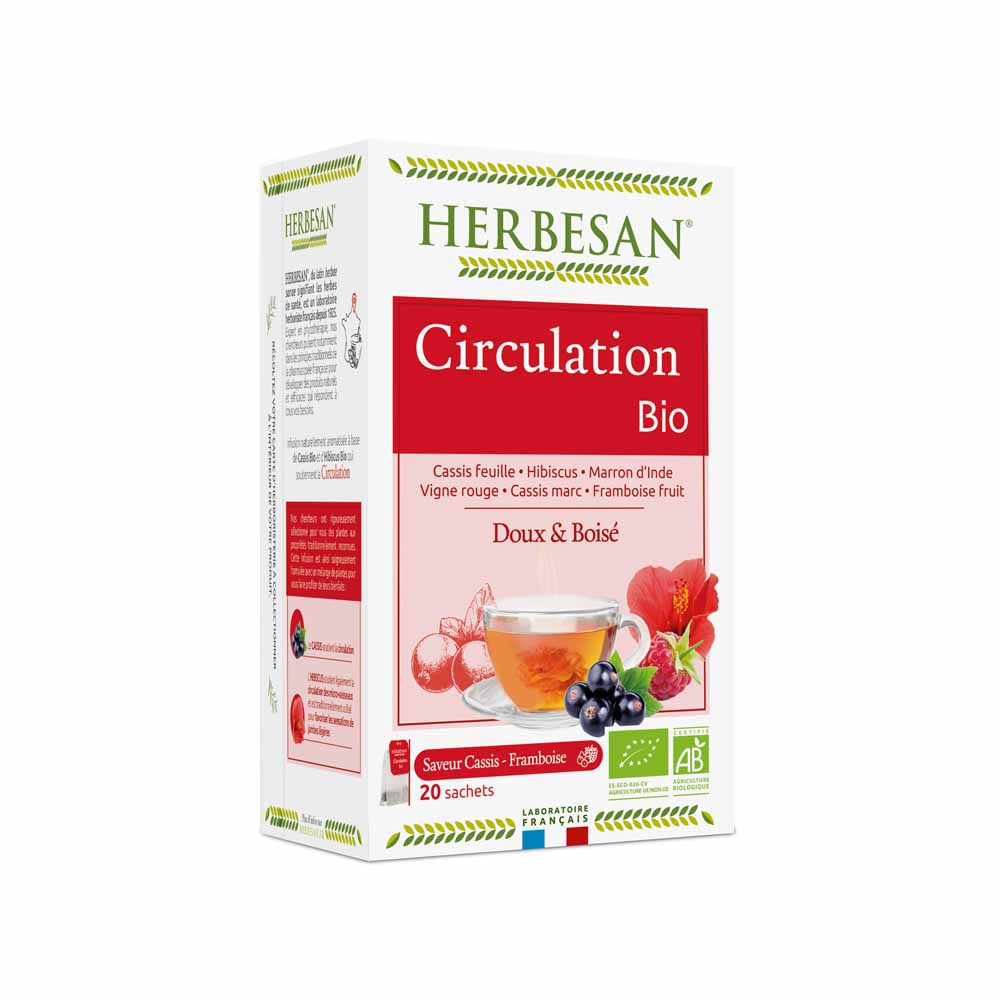 Herbesan Organic Hibiscus Blackcurrant Infusion Good Venuous Circulation Saveur Cassis Framboise 20 bags