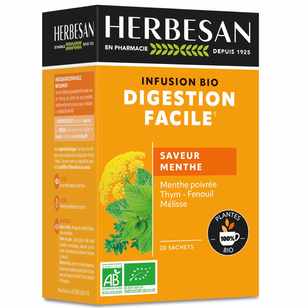Herbesan Herbal Teas Peppermint Fennel Easy Digestion Bioes Mint flavour 20 sachets