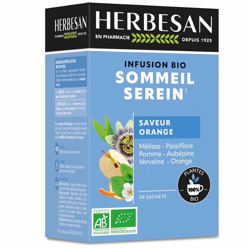 Herbesan Organic Melissa Infusion Serene Sleep Saveur orange 20 bags