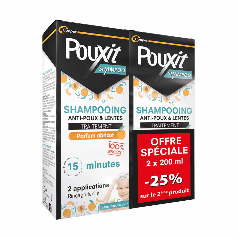 Pouxit Anti-Lice &amp; Nits Treatment Shampoo Perfumes Apricot 2x200ml