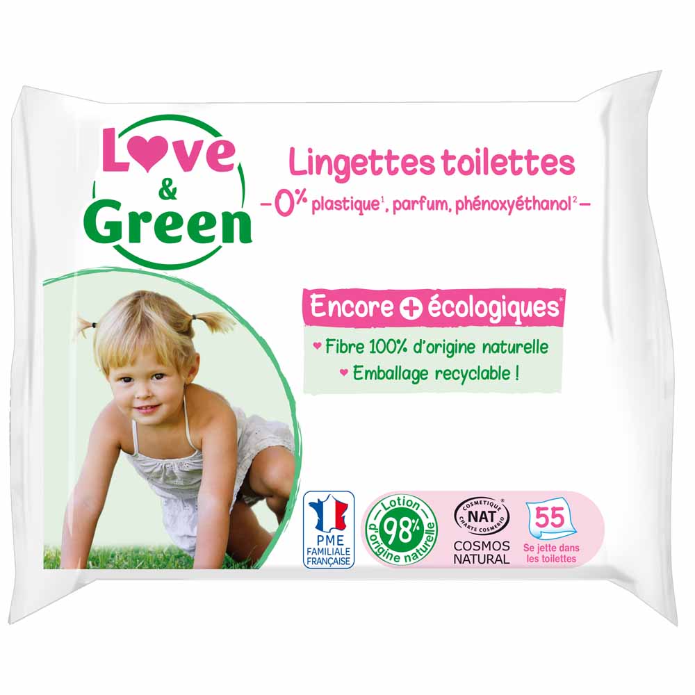 Love&Green Toilettes Hypoallergeniques 55 Lingettes Sans Parfum Sans parfum