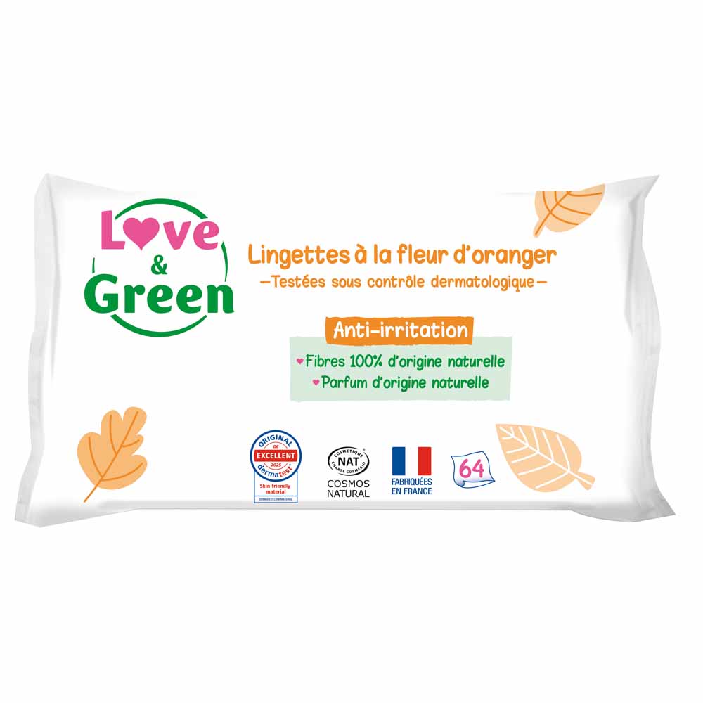 Love&Green Toilette Baby A La Fleur D'Oranger 64 Wipes Sensitive Skin Sensitive Skin