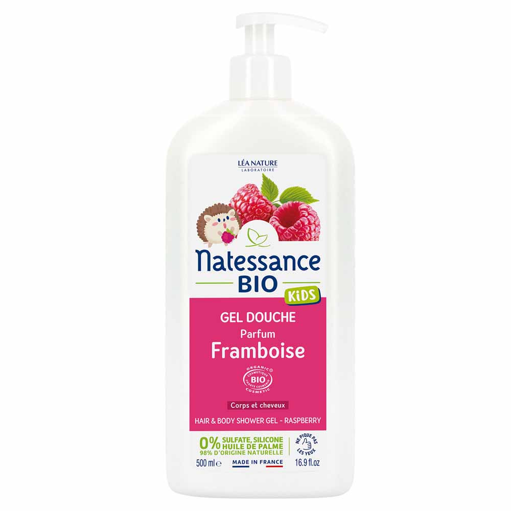 Natessance Kids Raspberry organic shower gel for body and hair 500ml