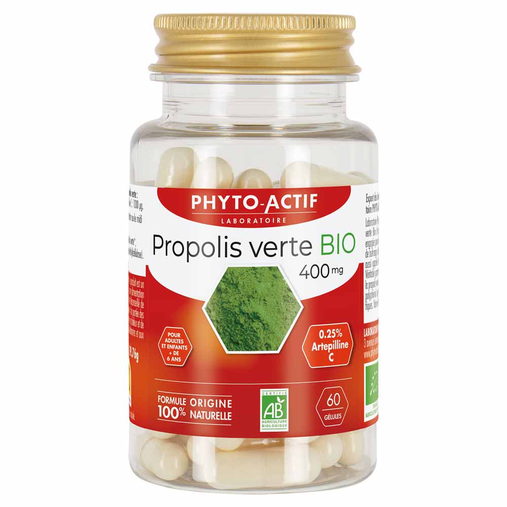 Phyto-Actif Organic green propolis 400 mg standardised in artepilline-C 60 capsules