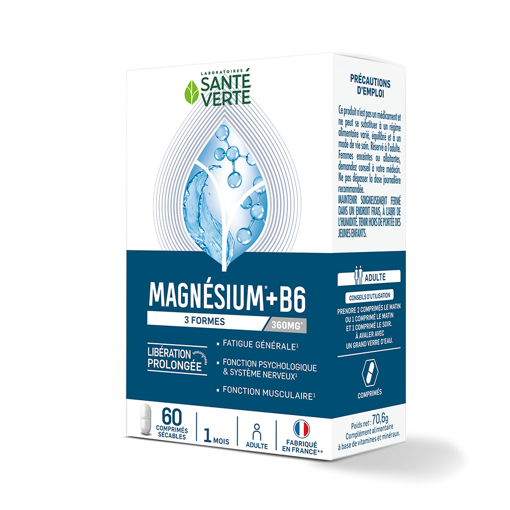 Sante Verte Magnesium B6 3 forms 360 mg slow-release formula 60 Breakable Tablets