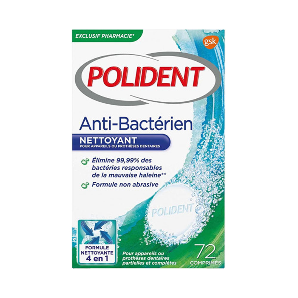 Polident 4-in-1 antibacterial cleaner for dentures and dental appliances 72 tablets