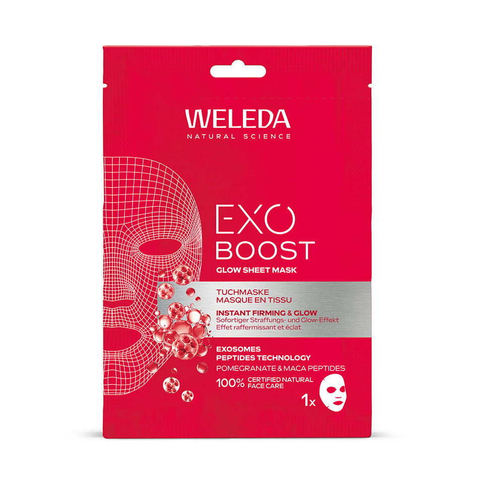 Weleda Exo Boost Pomegranate and maca peptide glow cloth mask 20 ml