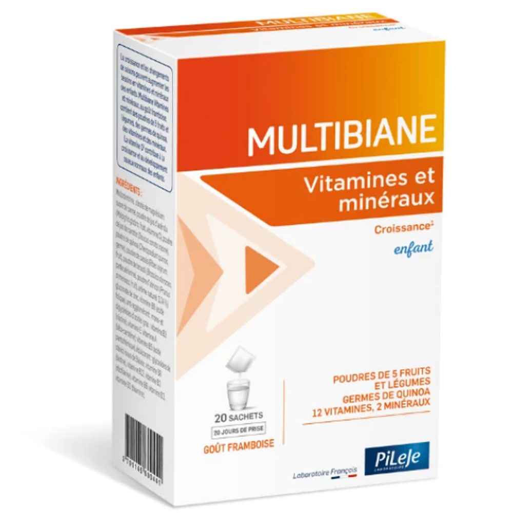 Pileje Multibiane Children's Vitamins and Minerals raspberry flavour 20 sachets