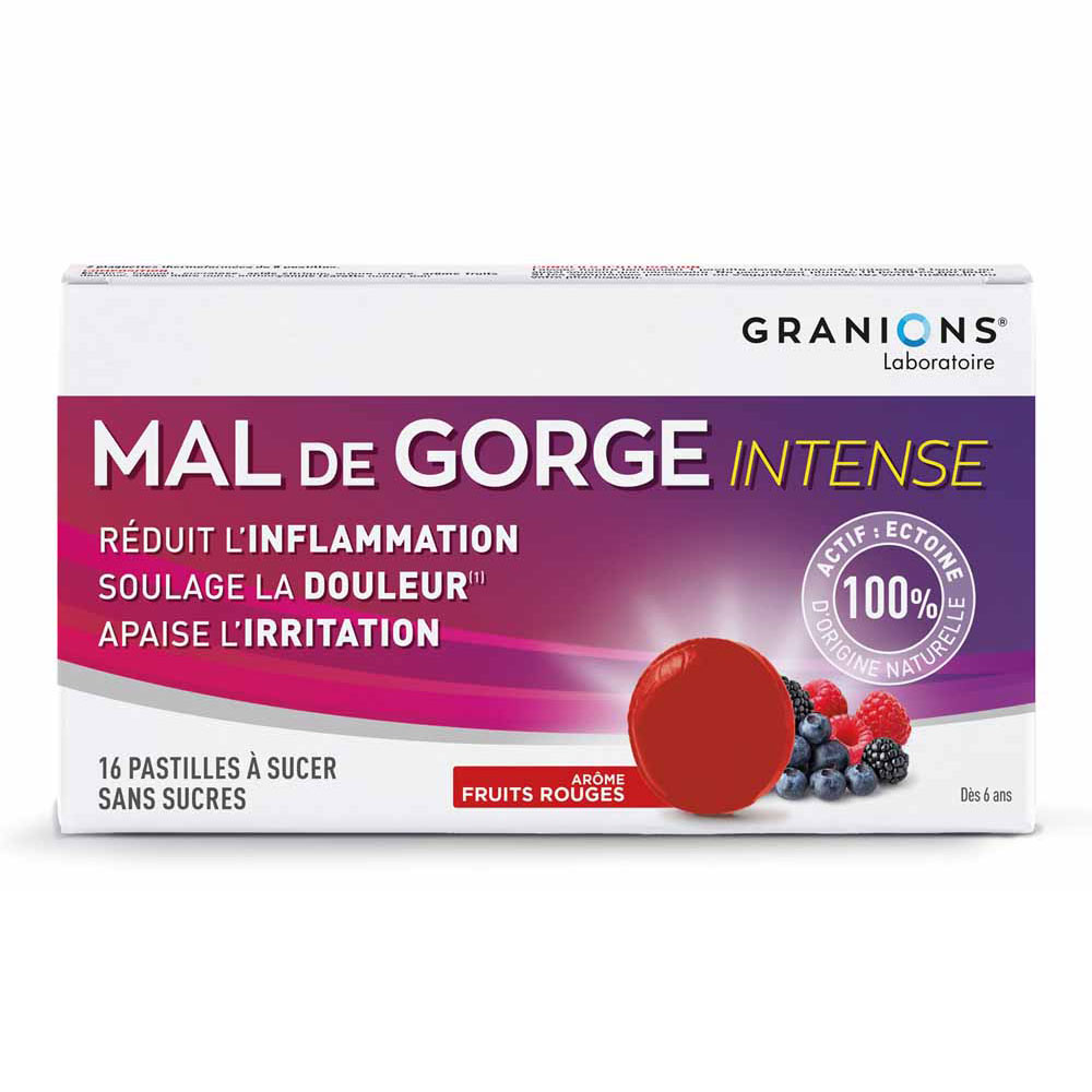 Granions Intense sore throat DM red berry flavour 16 tablets